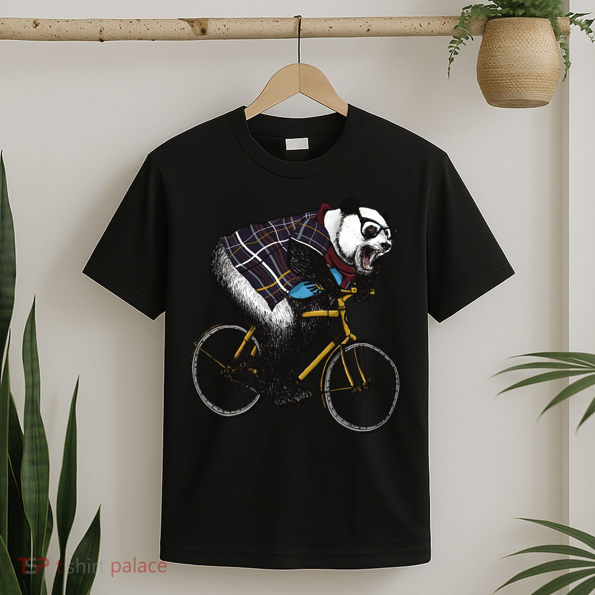 Hipster Panda Riding Bicycle T-Shirt