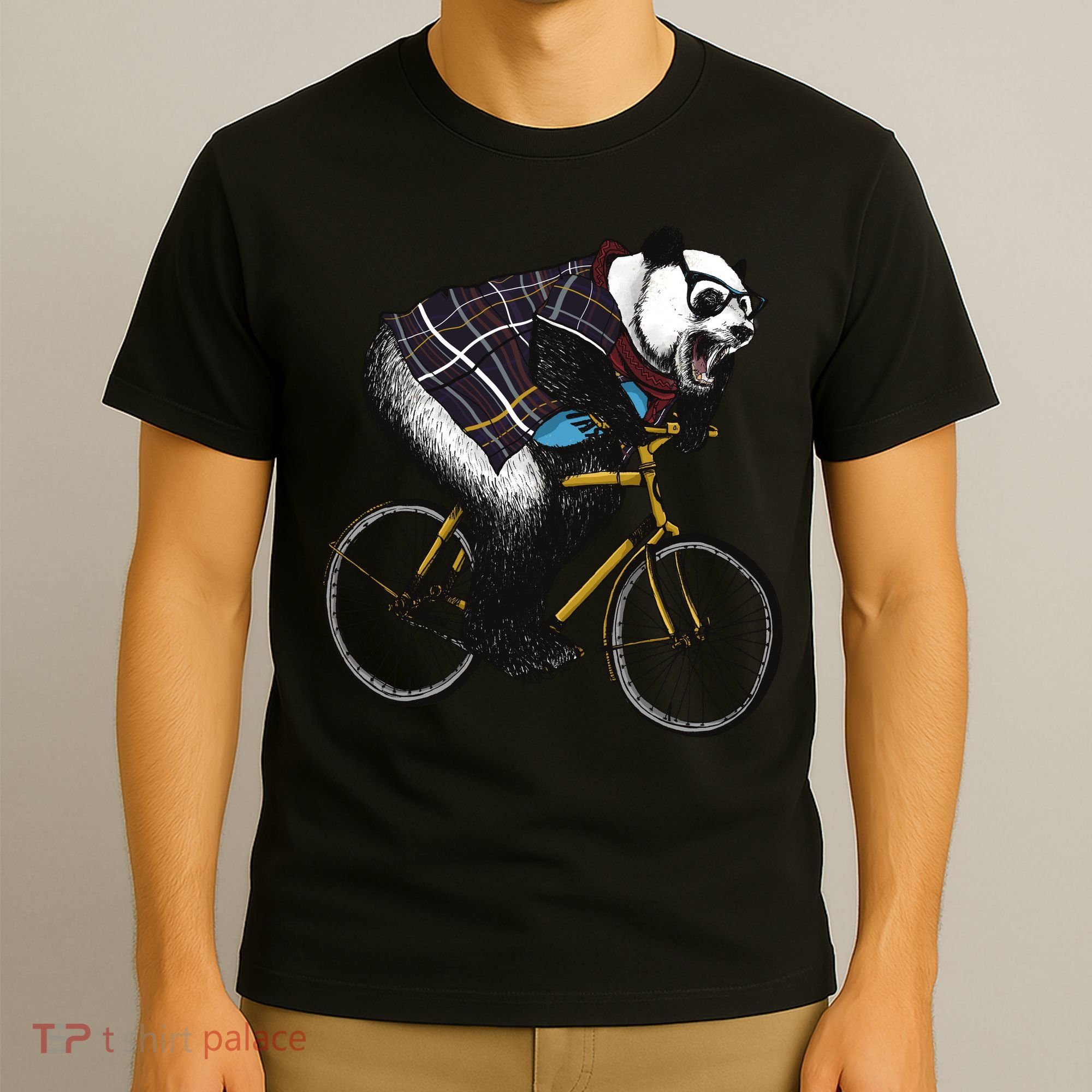 Hipster Panda Riding Bicycle T-Shirt