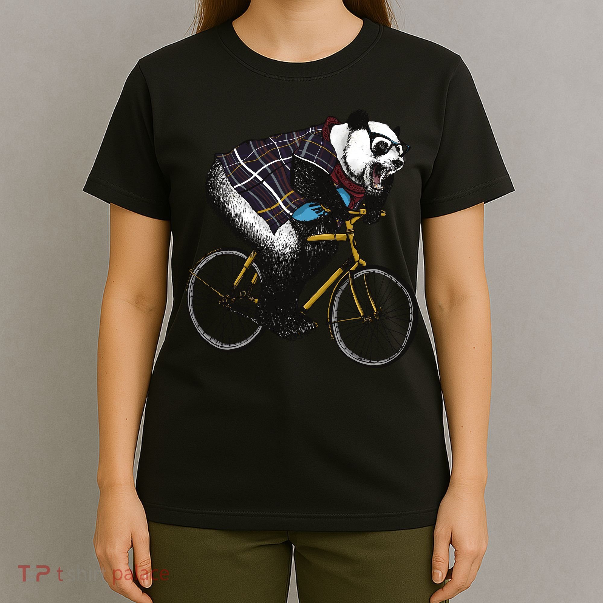 Hipster Panda Riding Bicycle T-Shirt