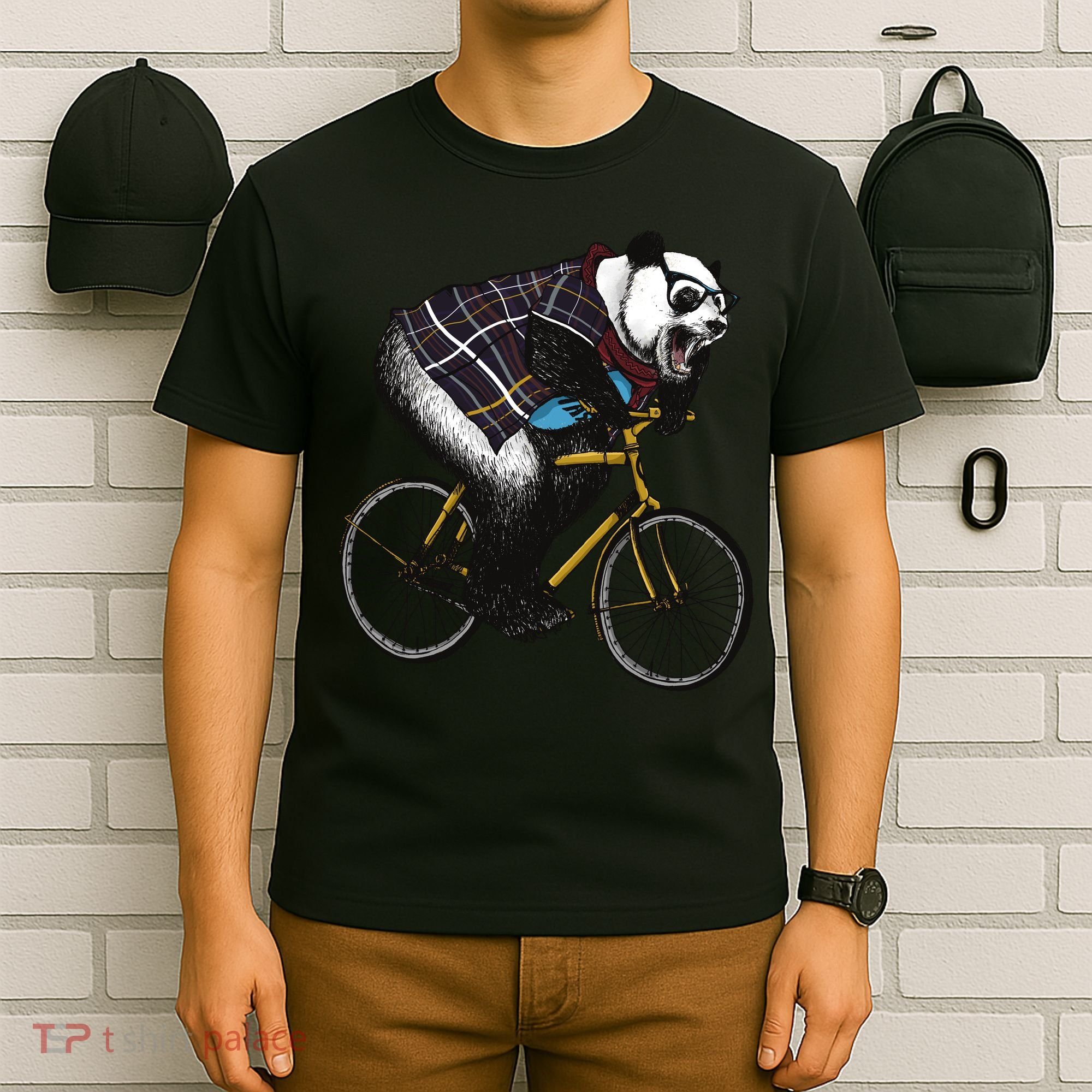 Hipster Panda Riding Bicycle T-Shirt