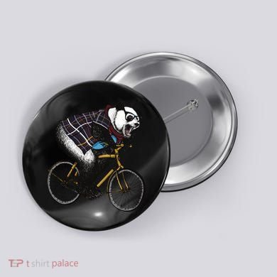 Hipster Panda Riding Bicycle Button