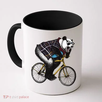 Hipster Panda Riding Bicycle Coffee Mug