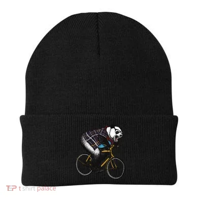 Hipster Panda Riding Bicycle Beanie