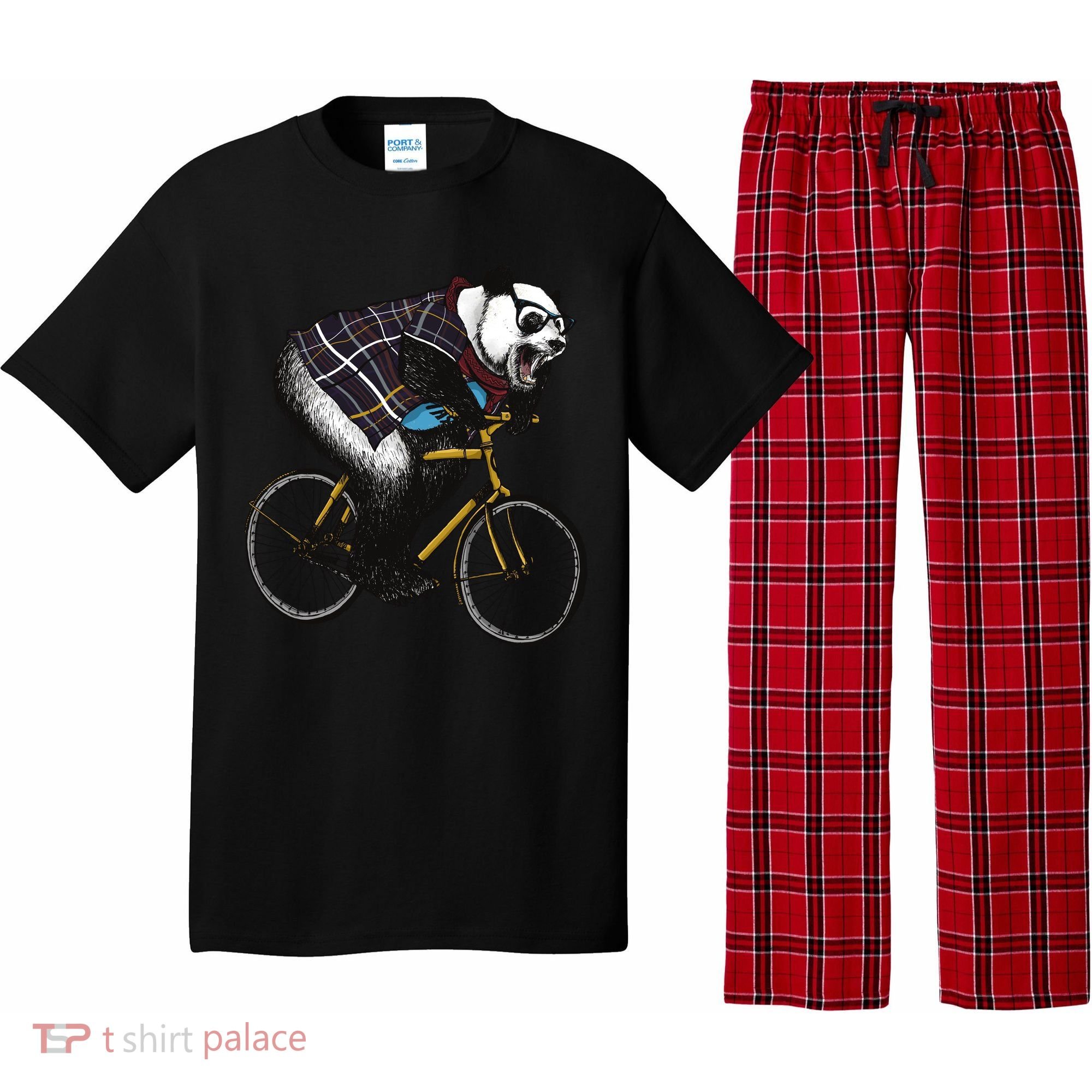 Hipster Panda Riding Bicycle Pajama Set