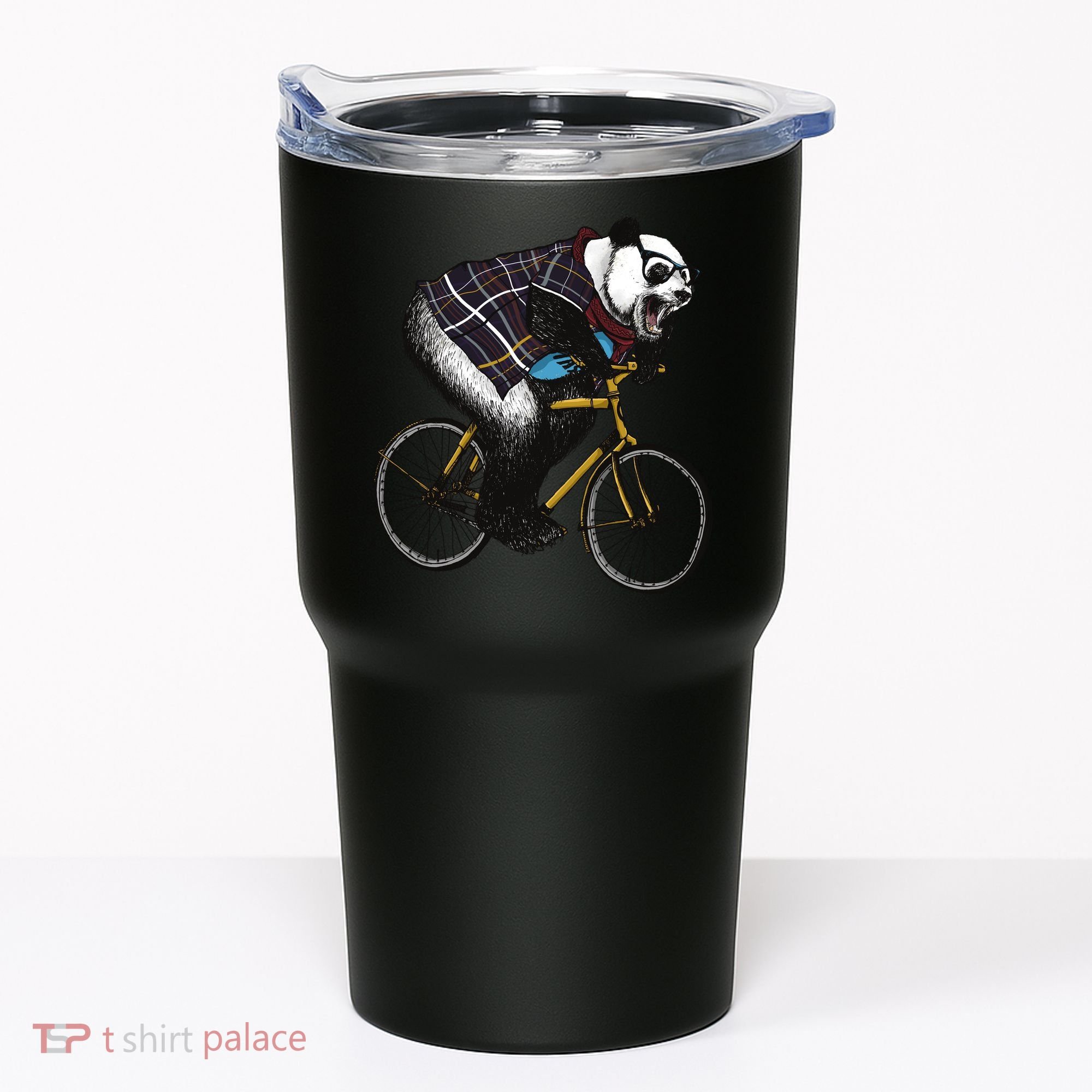 Hipster Panda Riding Bicycle Tumbler