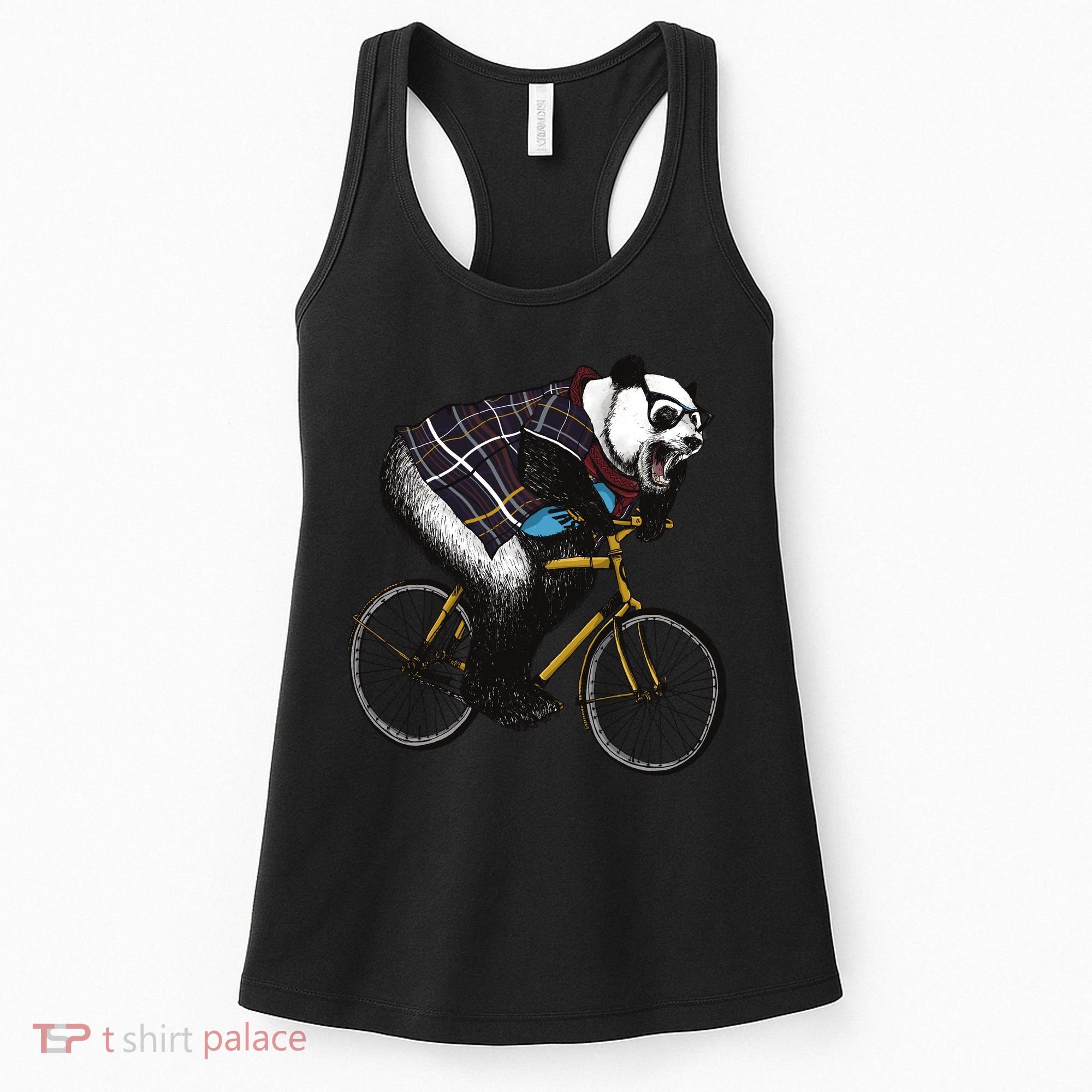 Hipster Panda Riding Bicycle Women's Tank Top