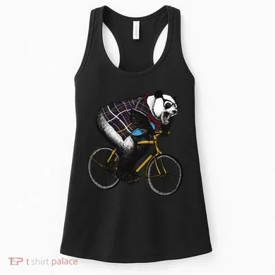 Hipster Panda Riding Bicycle Women's Tank Top