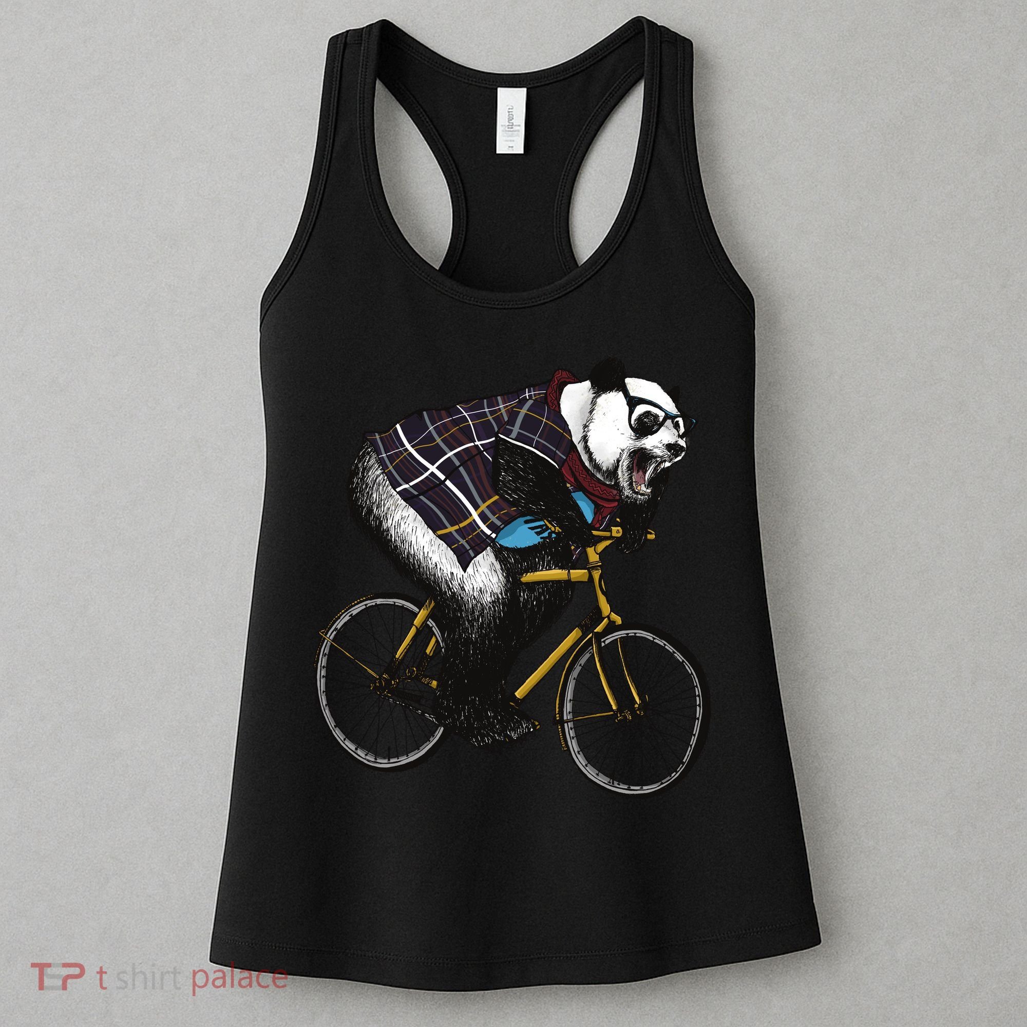 Hipster Panda Riding Bicycle Women's Tank Top