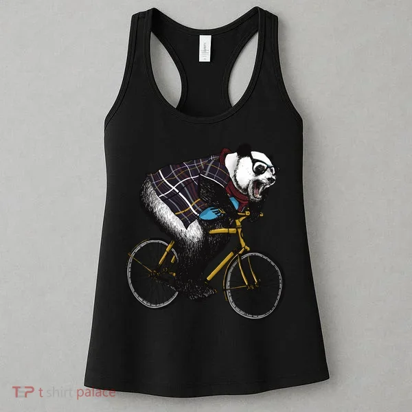 Hipster Panda Riding Bicycle Women's Tank Top