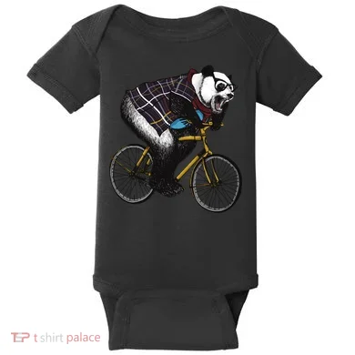 Hipster Panda Riding Bicycle Baby Bodysuit