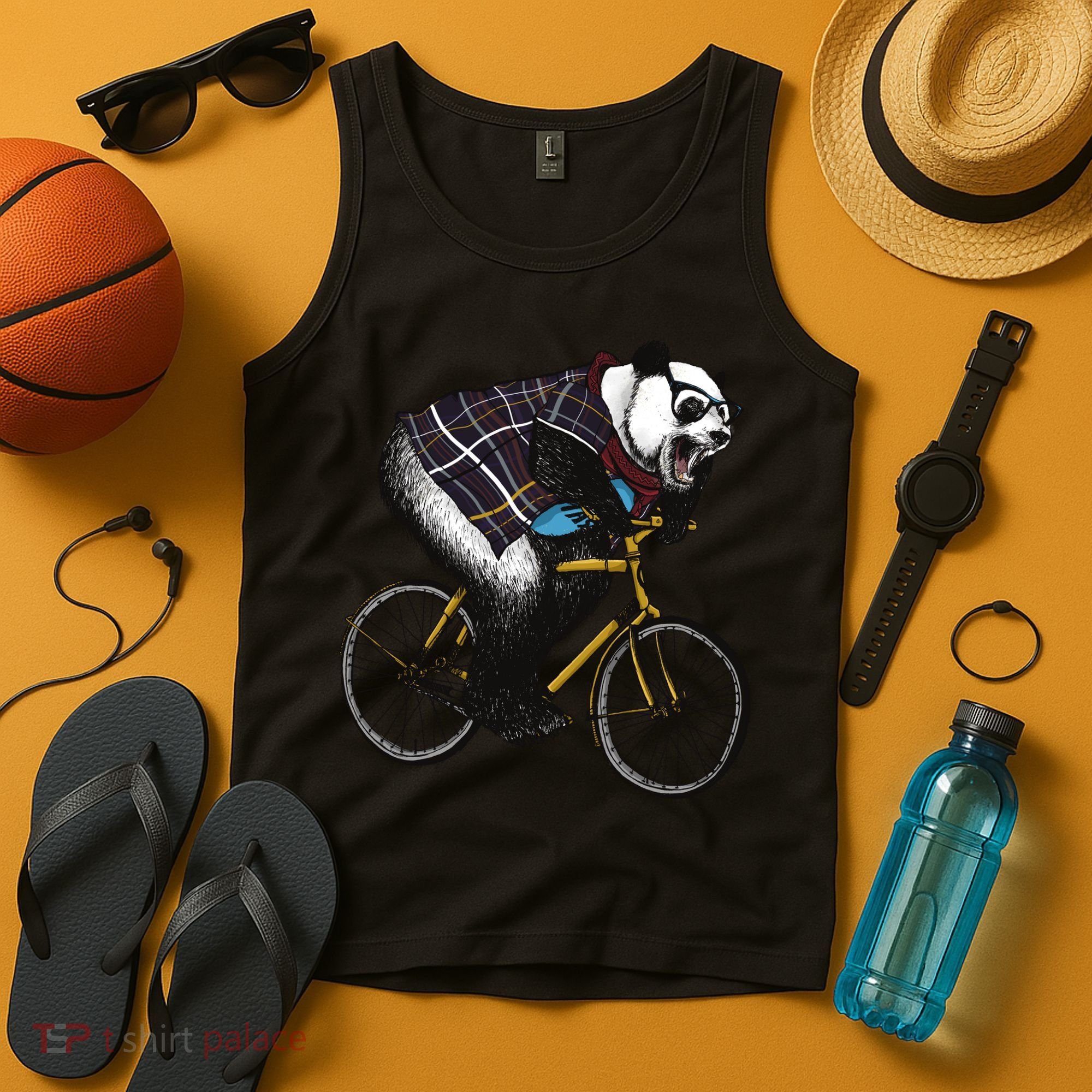 Hipster Panda Riding Bicycle Tank Top