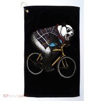 Hipster Panda Riding Bicycle Golf Towel thumb 0