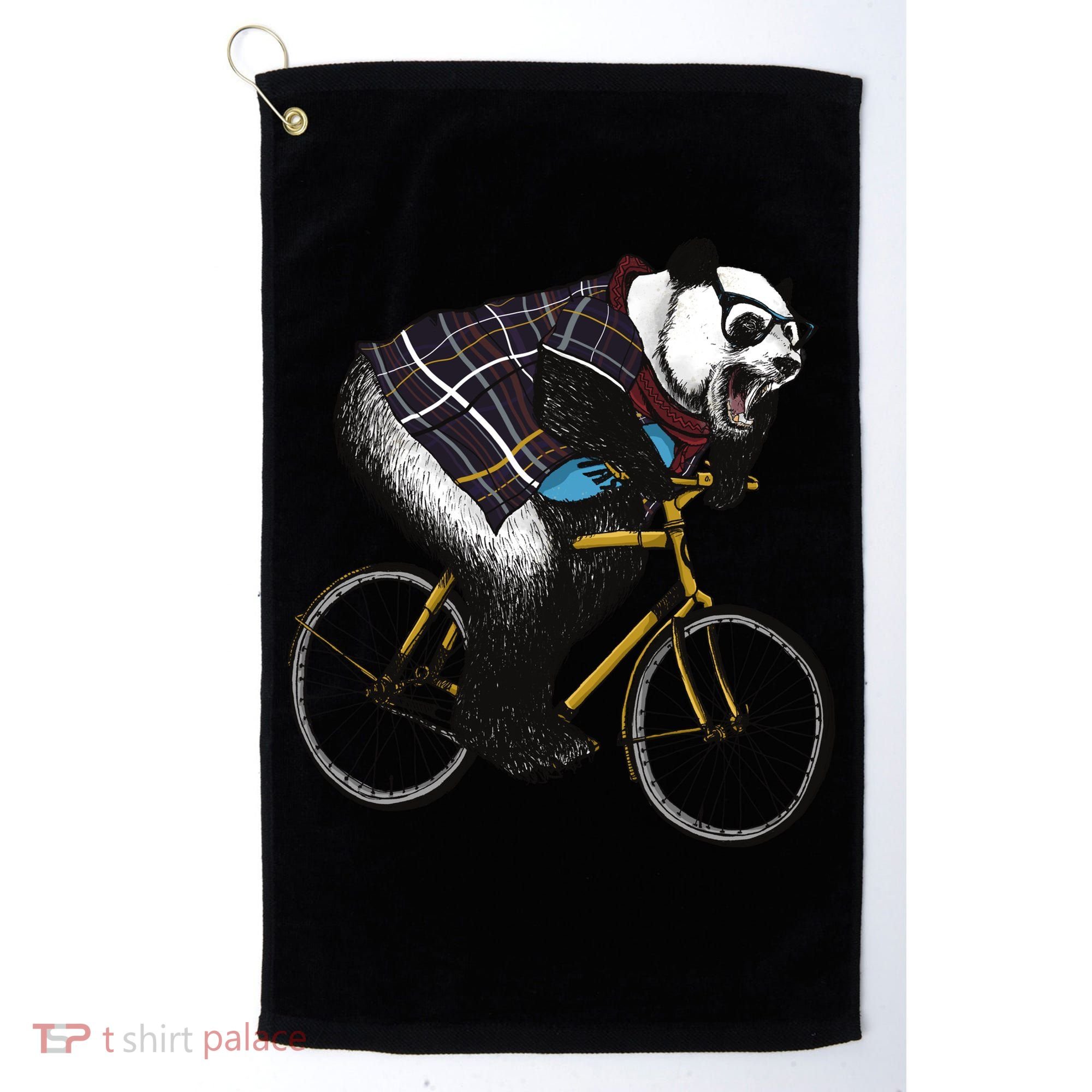 Hipster Panda Riding Bicycle Golf Towel