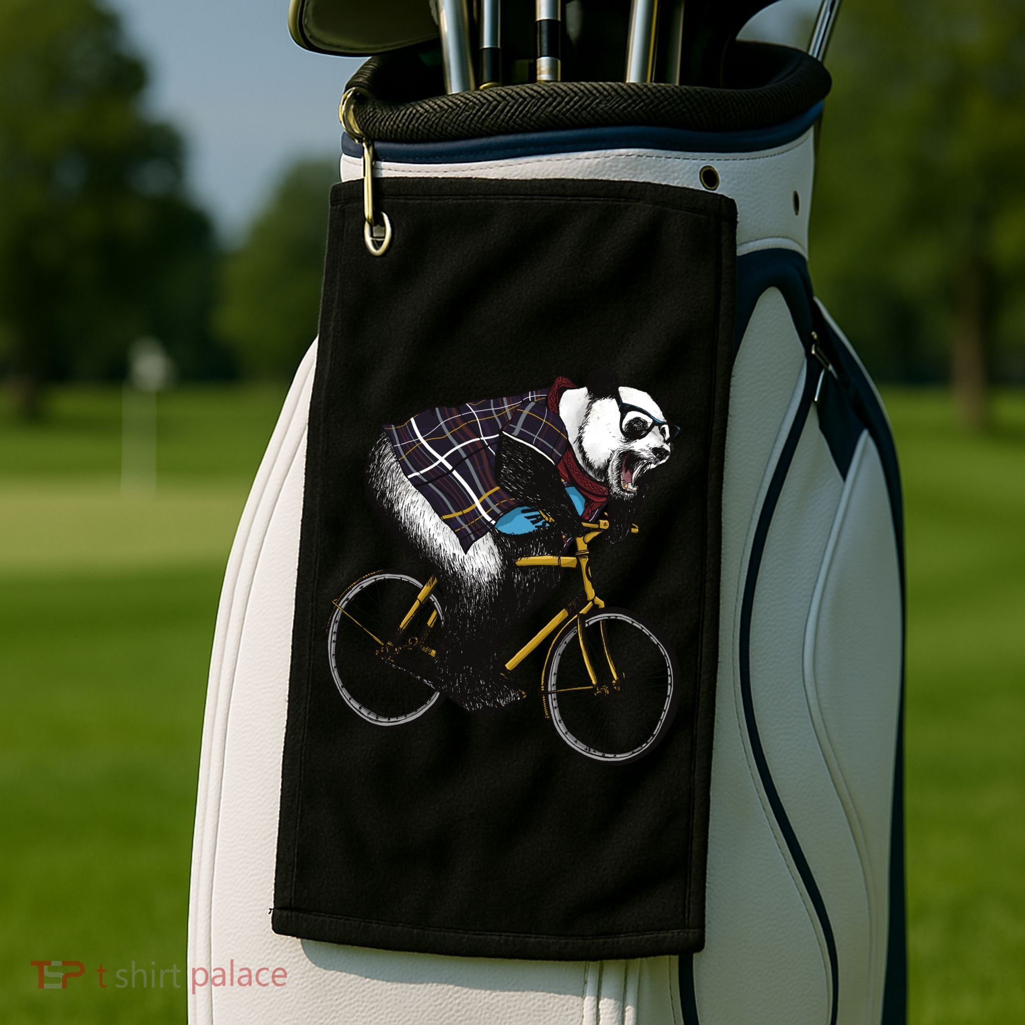 Hipster Panda Riding Bicycle Golf Towel