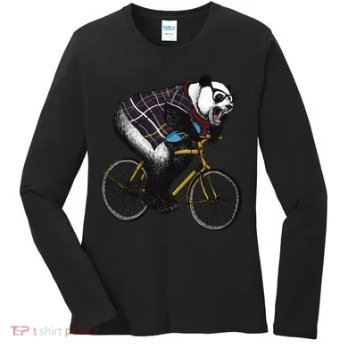 Hipster Panda Riding Bicycle Women's Long Sleeve Shirt