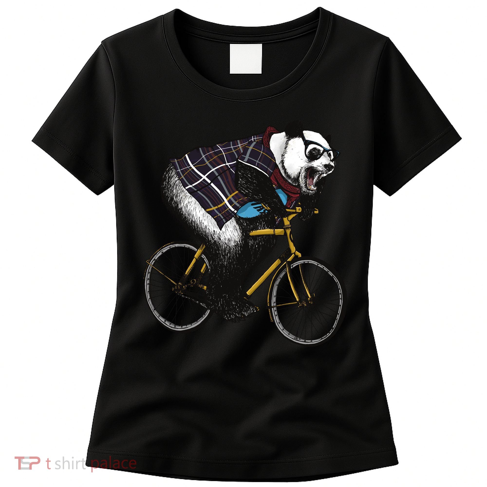 Hipster Panda Riding Bicycle Women's T-Shirt
