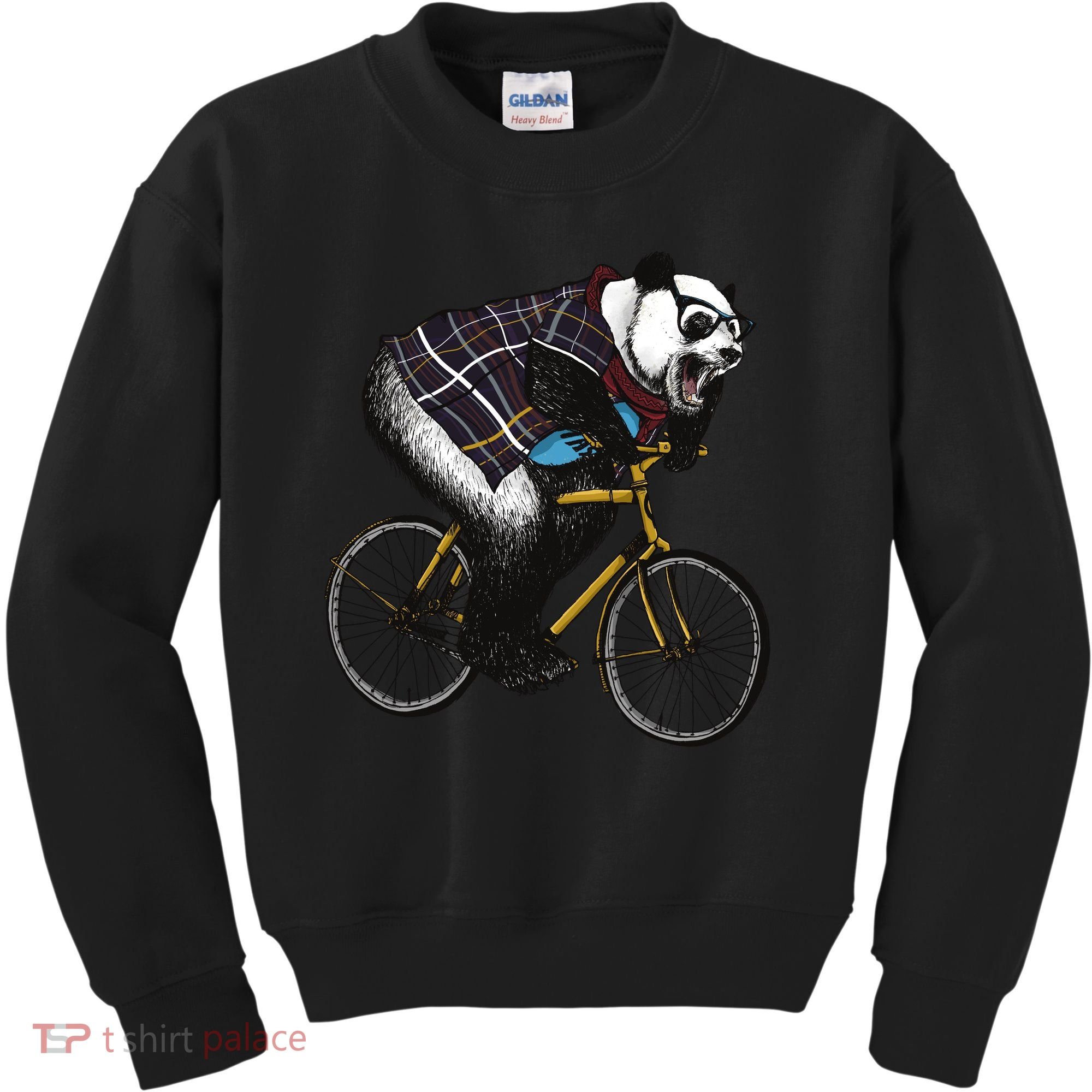 Hipster Panda Riding Bicycle Kids Sweatshirt