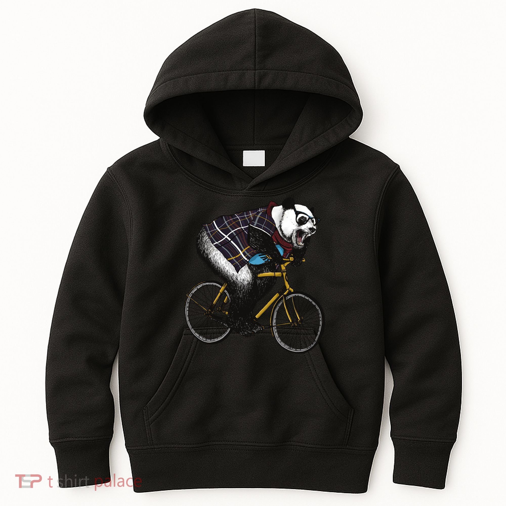 Hipster Panda Riding Bicycle Kids Hoodie