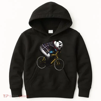 Hipster Panda Riding Bicycle Kids Hoodie