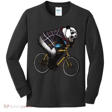 Hipster Panda Riding Bicycle Kids Long Sleeve Shirt