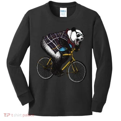 Hipster Panda Riding Bicycle Kids Long Sleeve Shirt