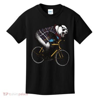 Hipster Panda Riding Bicycle Kids T-Shirt