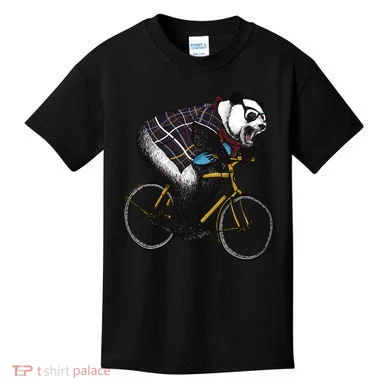 Hipster Panda Riding Bicycle Kids T-Shirt