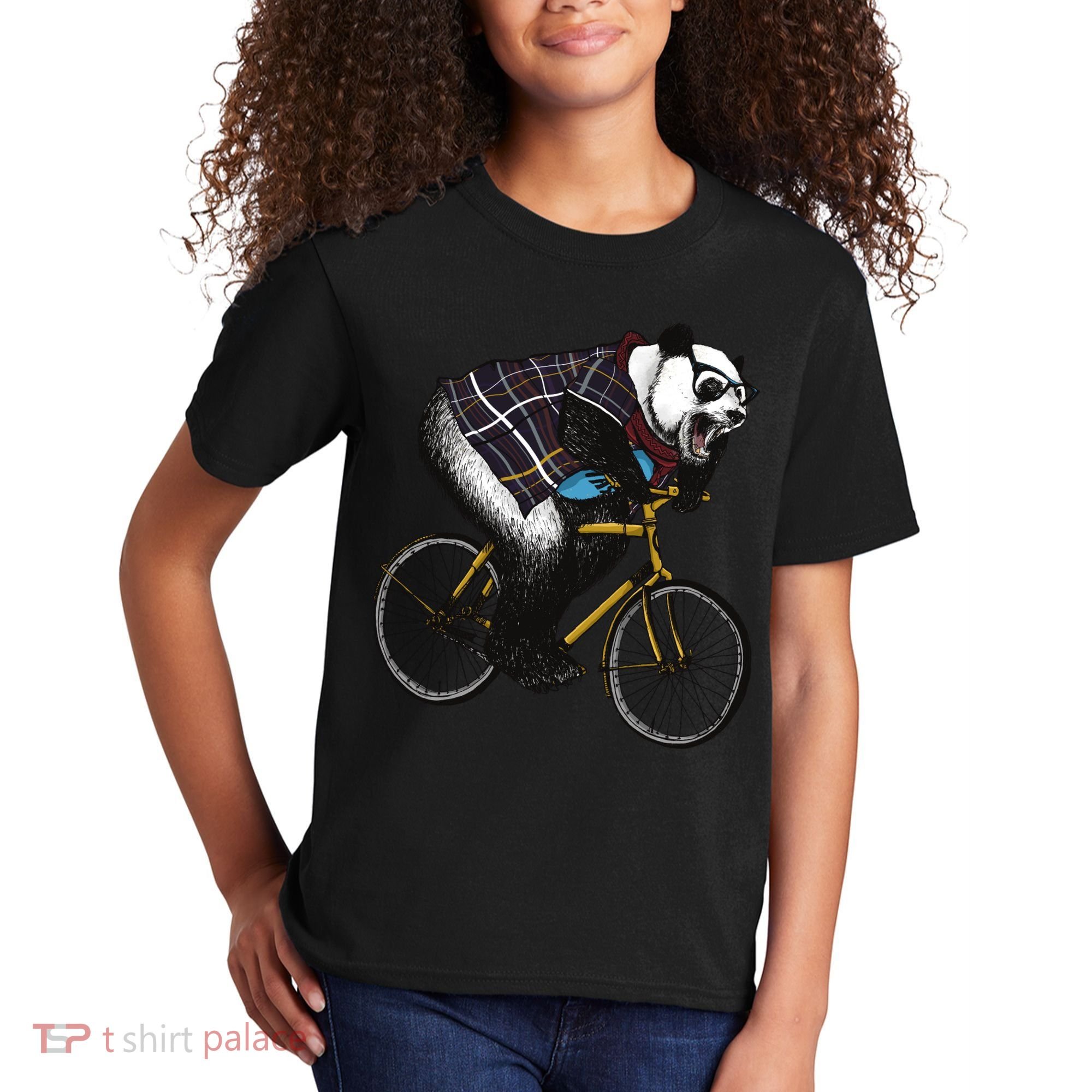 Hipster Panda Riding Bicycle Kids T-Shirt