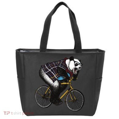 Hipster Panda Riding Bicycle Tote Bag