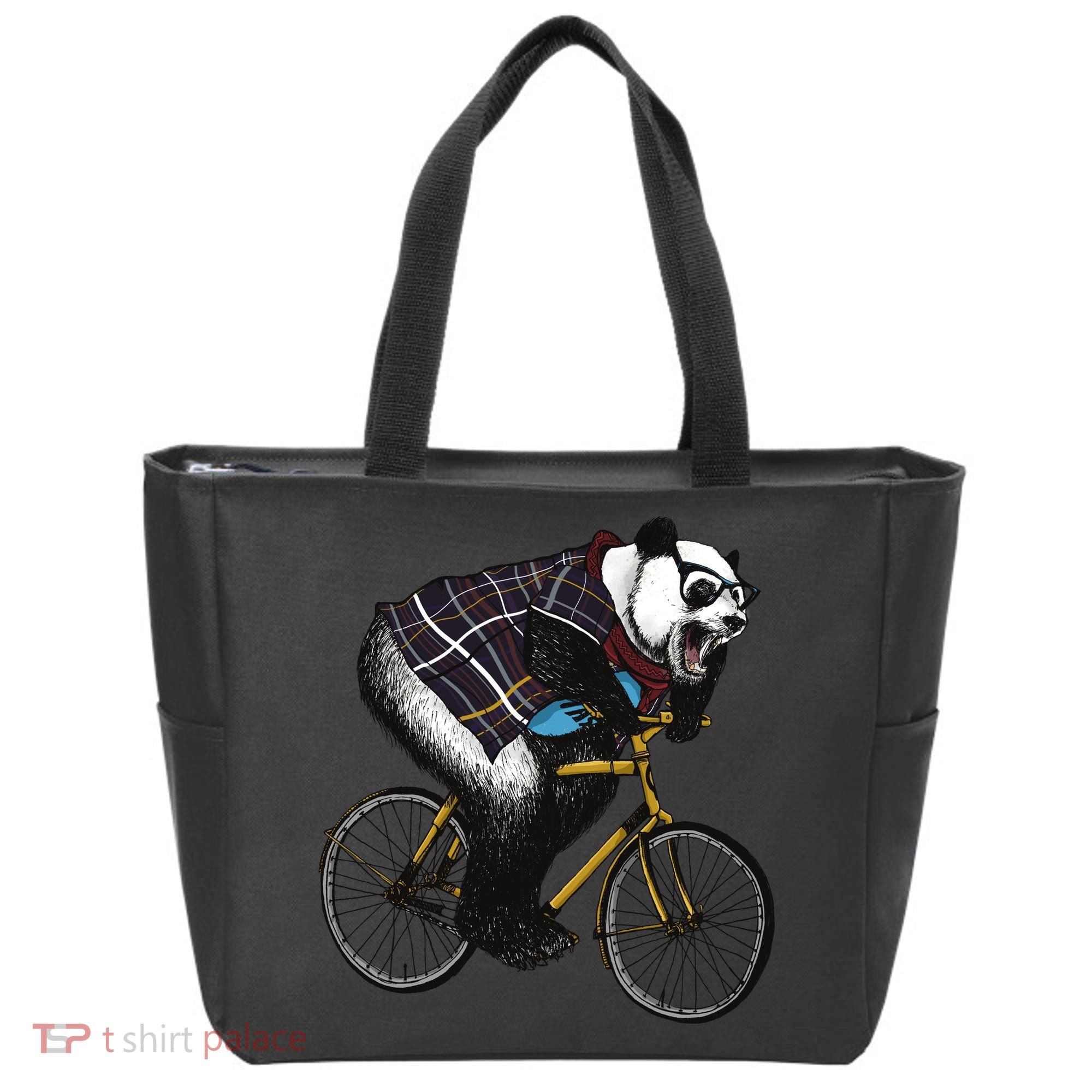 Hipster Panda Riding Bicycle Tote Bag