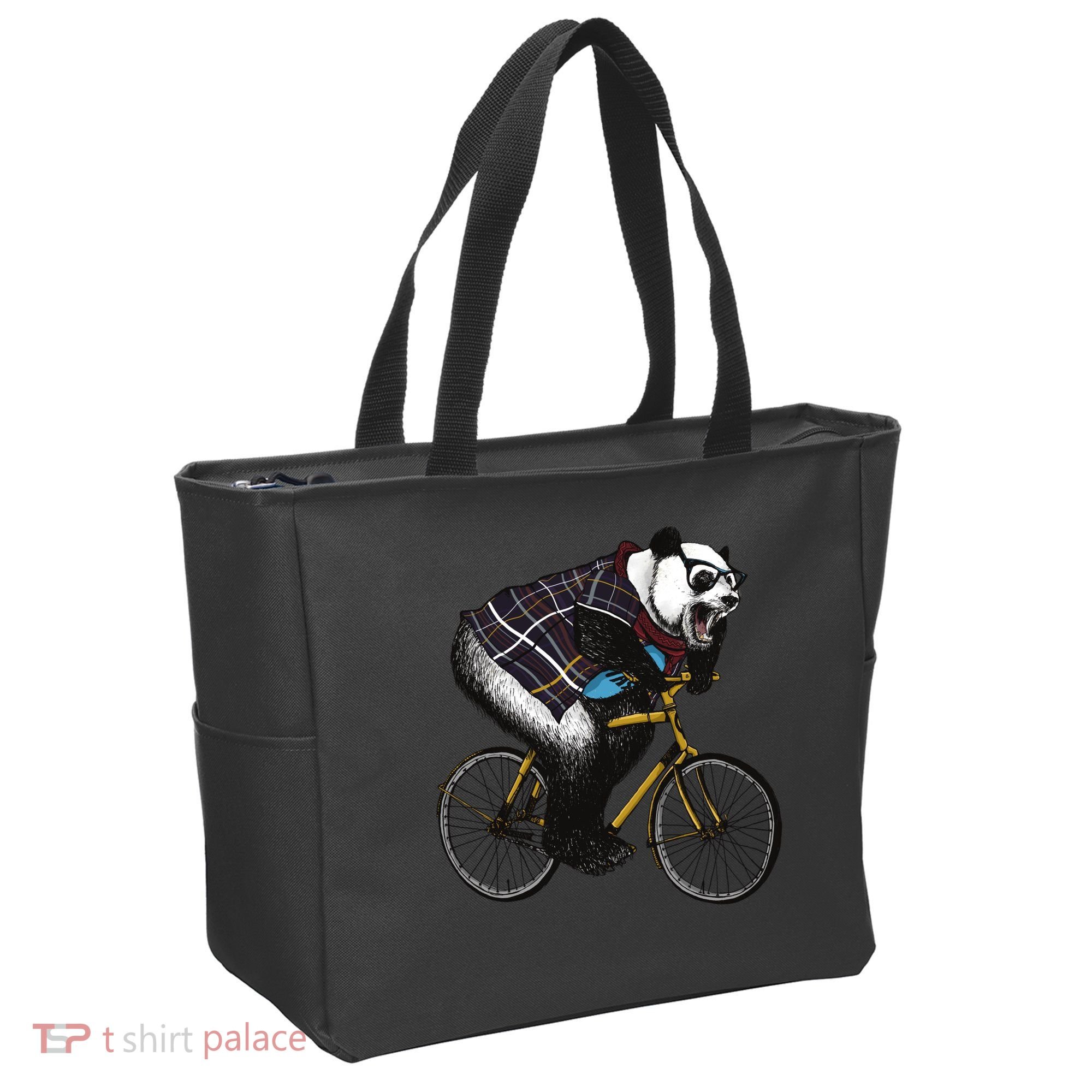 Hipster Panda Riding Bicycle Tote Bag