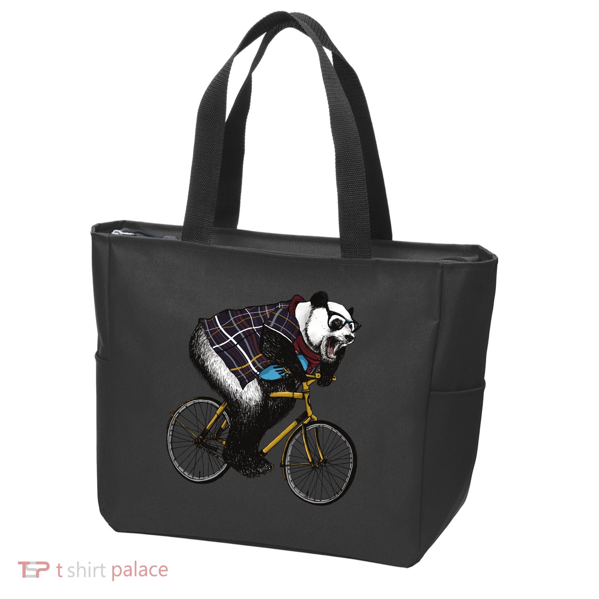 Hipster Panda Riding Bicycle Tote Bag
