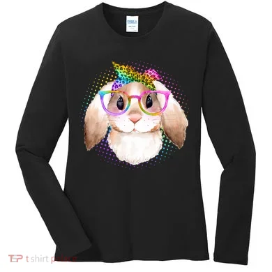 Hipster Rabbit Cute Easter Bunny Women's Long Sleeve Shirt