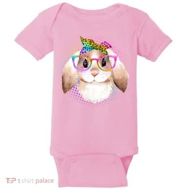 Hipster Rabbit Cute Easter Bunny Baby Bodysuit