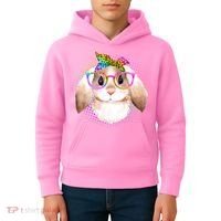 Hipster Rabbit Cute Easter Bunny Kids Hoodie thumb 4