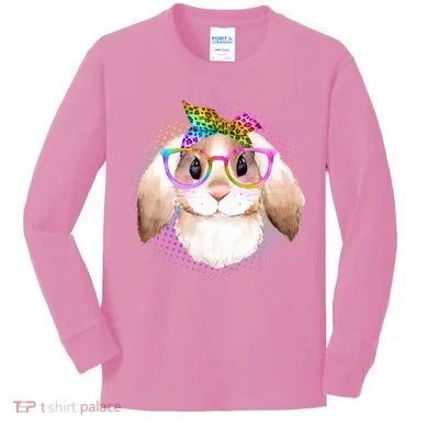 Hipster Rabbit Cute Easter Bunny Kids Long Sleeve Shirt
