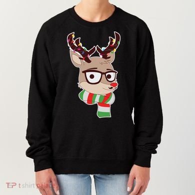 Hipster Red Nose Reindeer Christmas Lights Women's Sweatshirt