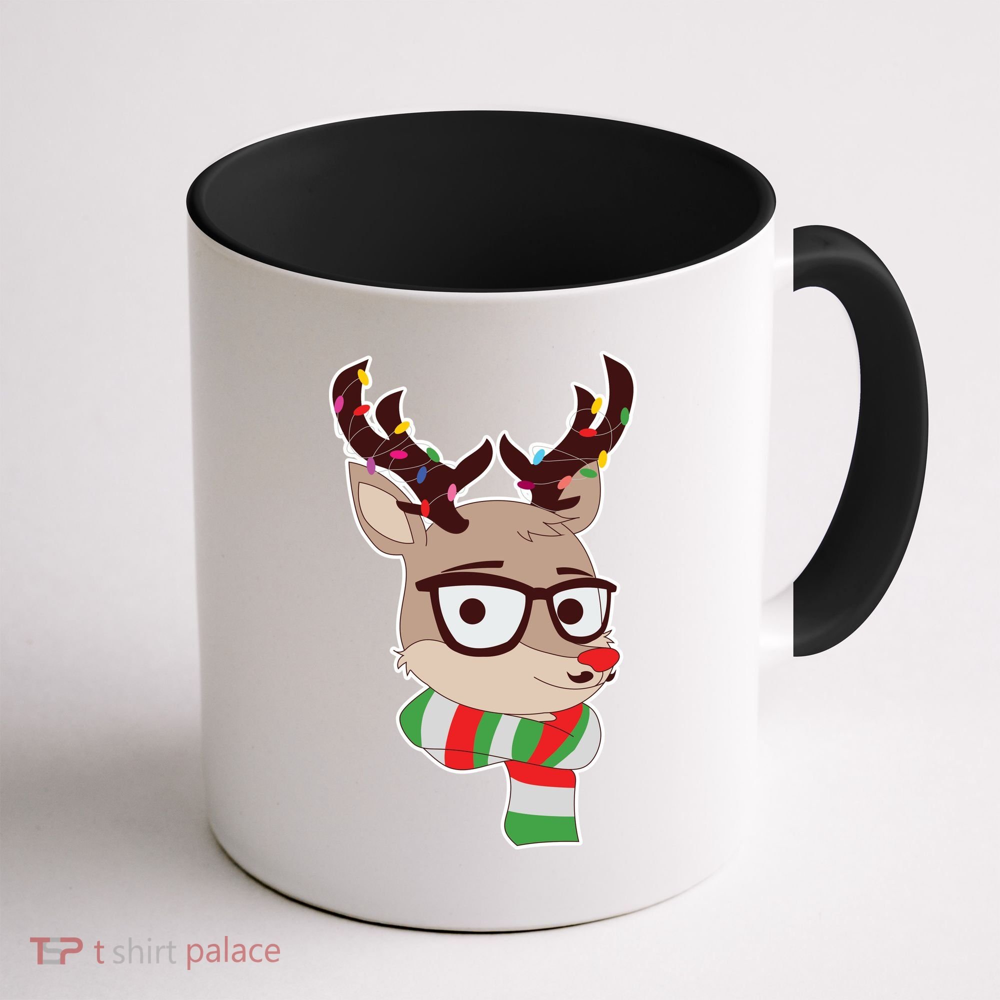 Hipster Red Nose Reindeer Christmas Lights Coffee Mug
