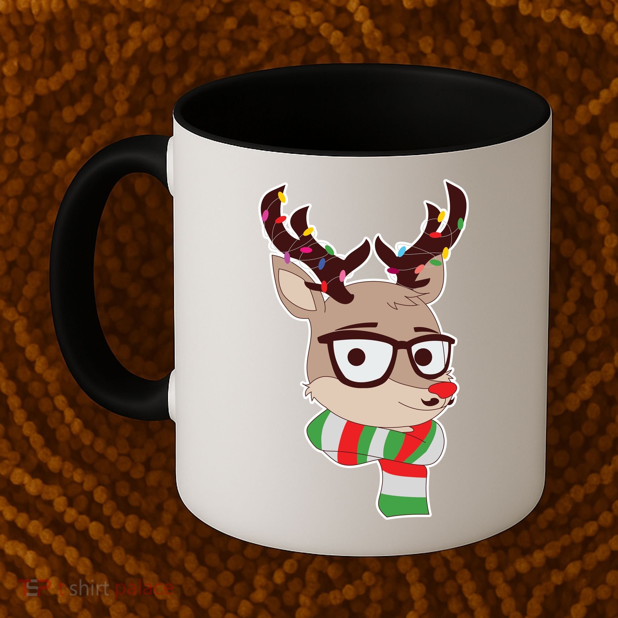 Hipster Red Nose Reindeer Christmas Lights Coffee Mug