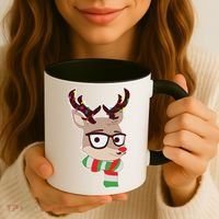 Hipster Red Nose Reindeer Christmas Lights Coffee Mug thumb 3