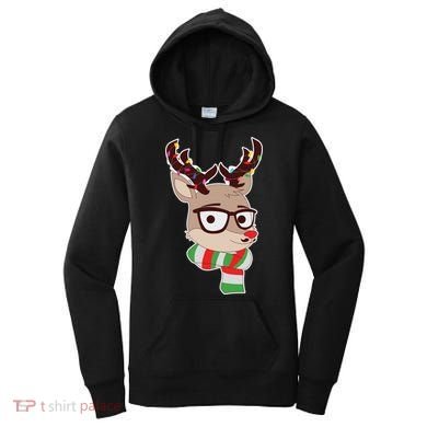 Hipster Red Nose Reindeer Christmas Lights Women's Hoodie