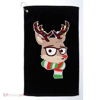 Hipster Red Nose Reindeer Christmas Lights Golf Towel