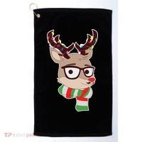 Hipster Red Nose Reindeer Christmas Lights Golf Towel thumb 0