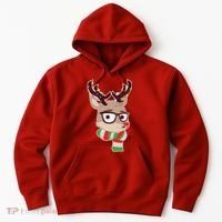 Hipster Red Nose Reindeer Christmas Lights Hoodie thumb 0