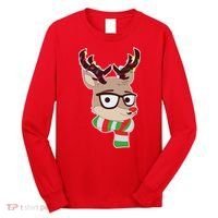 Hipster Red Nose Reindeer Christmas Lights Long Sleeve Shirt thumb 0