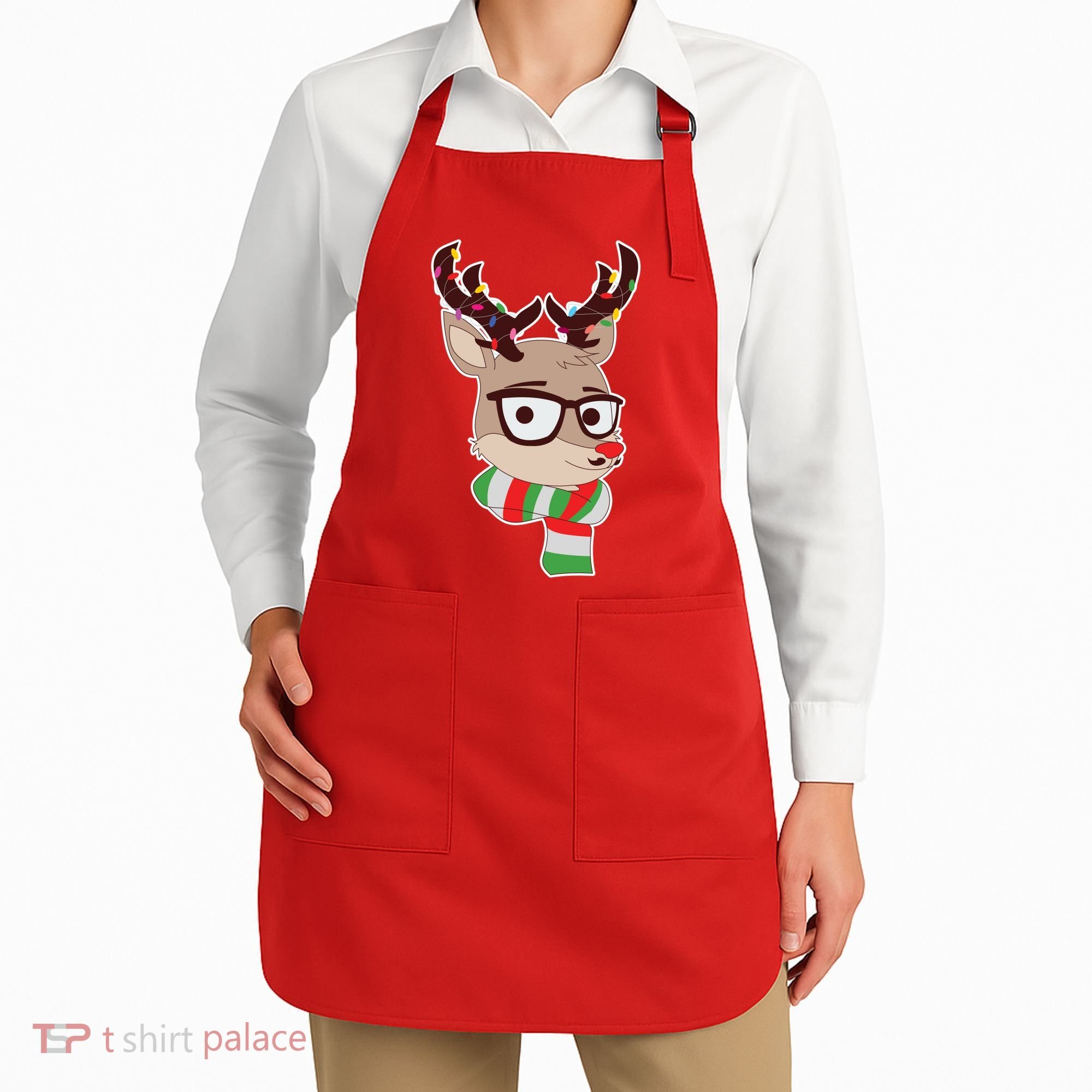 Hipster Red Nose Reindeer Christmas Lights Apron