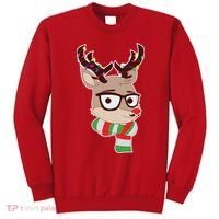 Hipster Red Nose Reindeer Christmas Lights Sweatshirt thumb 0