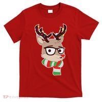 Hipster Red Nose Reindeer Christmas Lights T-Shirt thumb 0