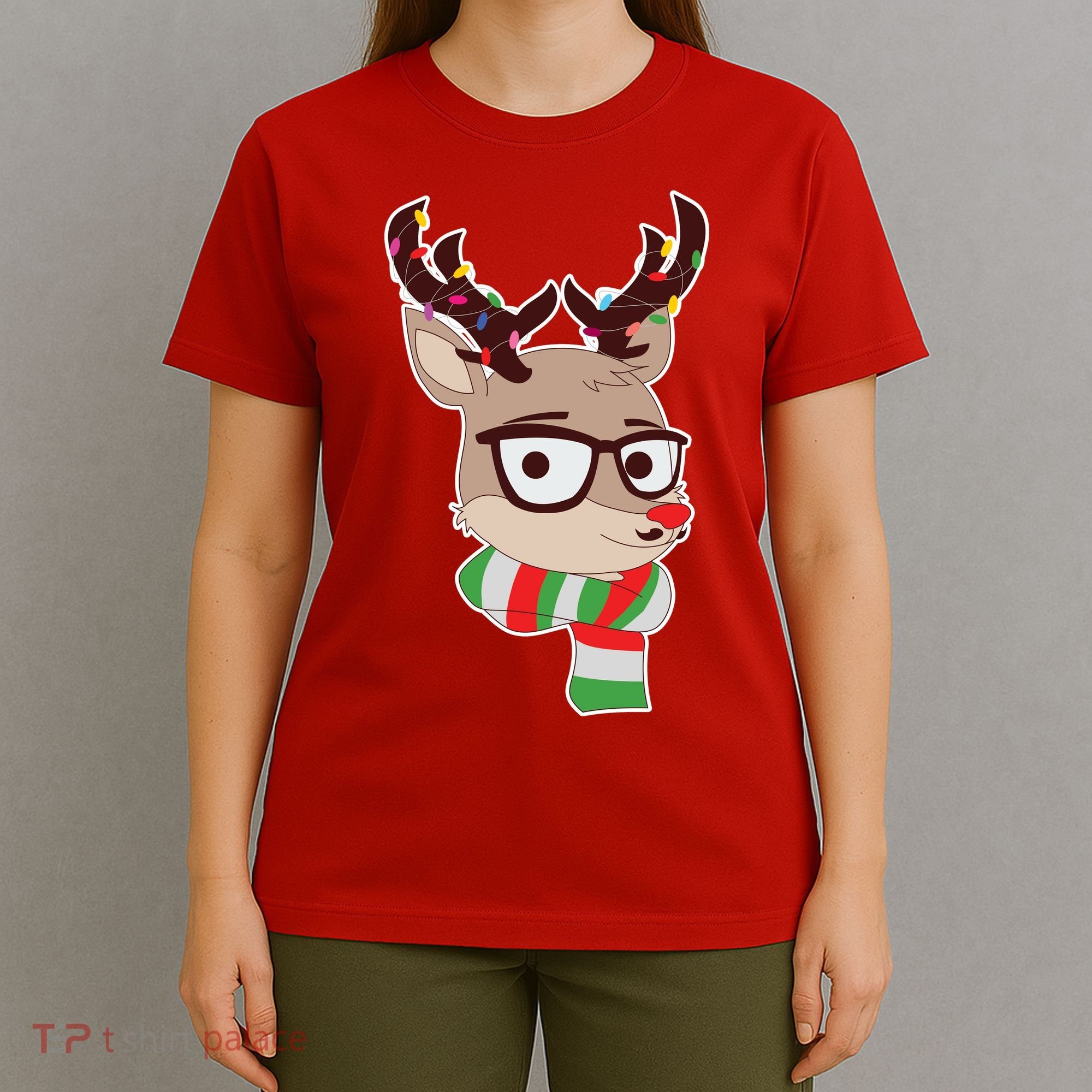Hipster Red Nose Reindeer Christmas Lights T-Shirt