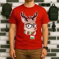 Hipster Red Nose Reindeer Christmas Lights T-Shirt thumb 6